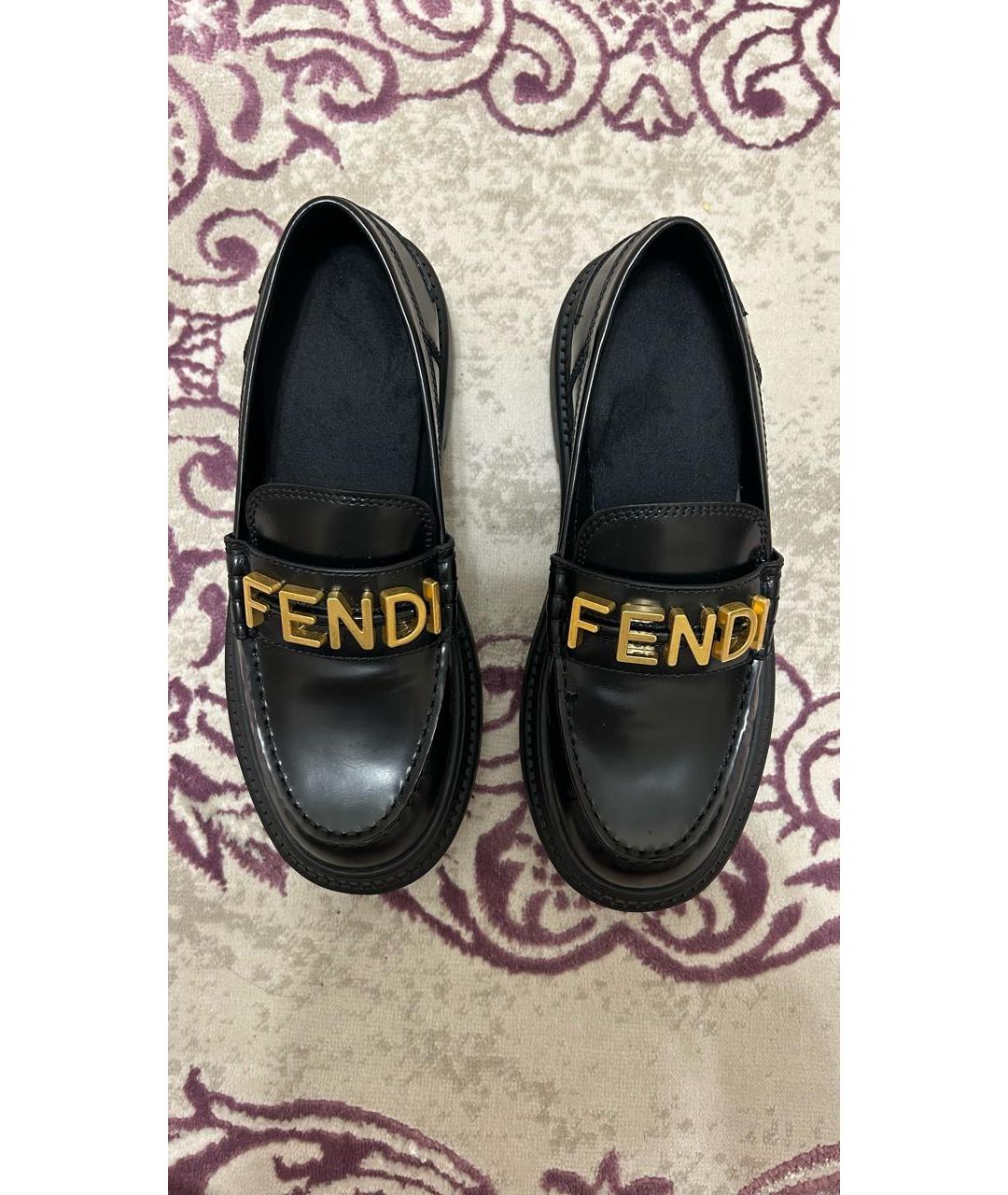 FENDI Черные кожаные лоферы, фото 4