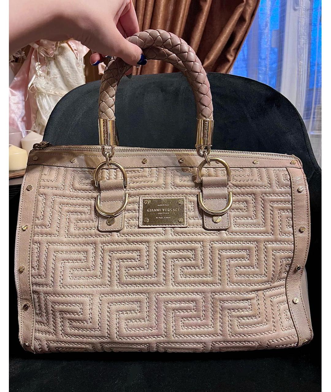 VERSACE Розовая кожаная сумка с короткими ручками, фото 9