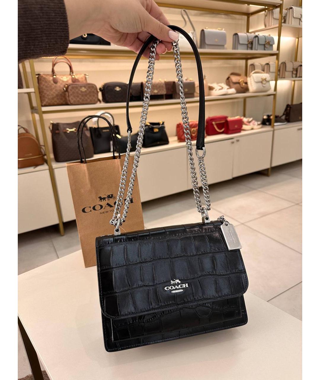 COACH Черная кожаная сумка через плечо, фото 4