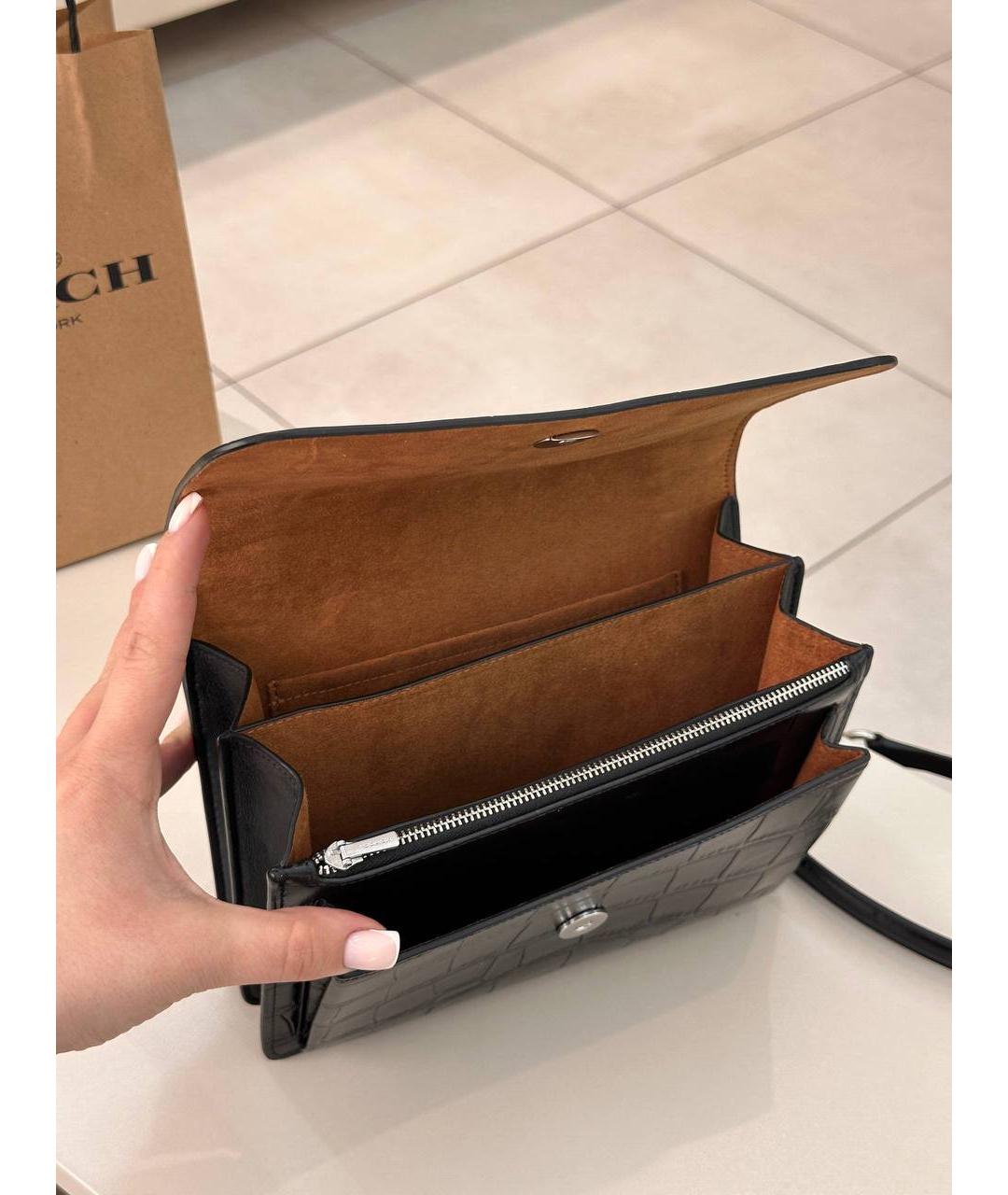 COACH Черная кожаная сумка через плечо, фото 6