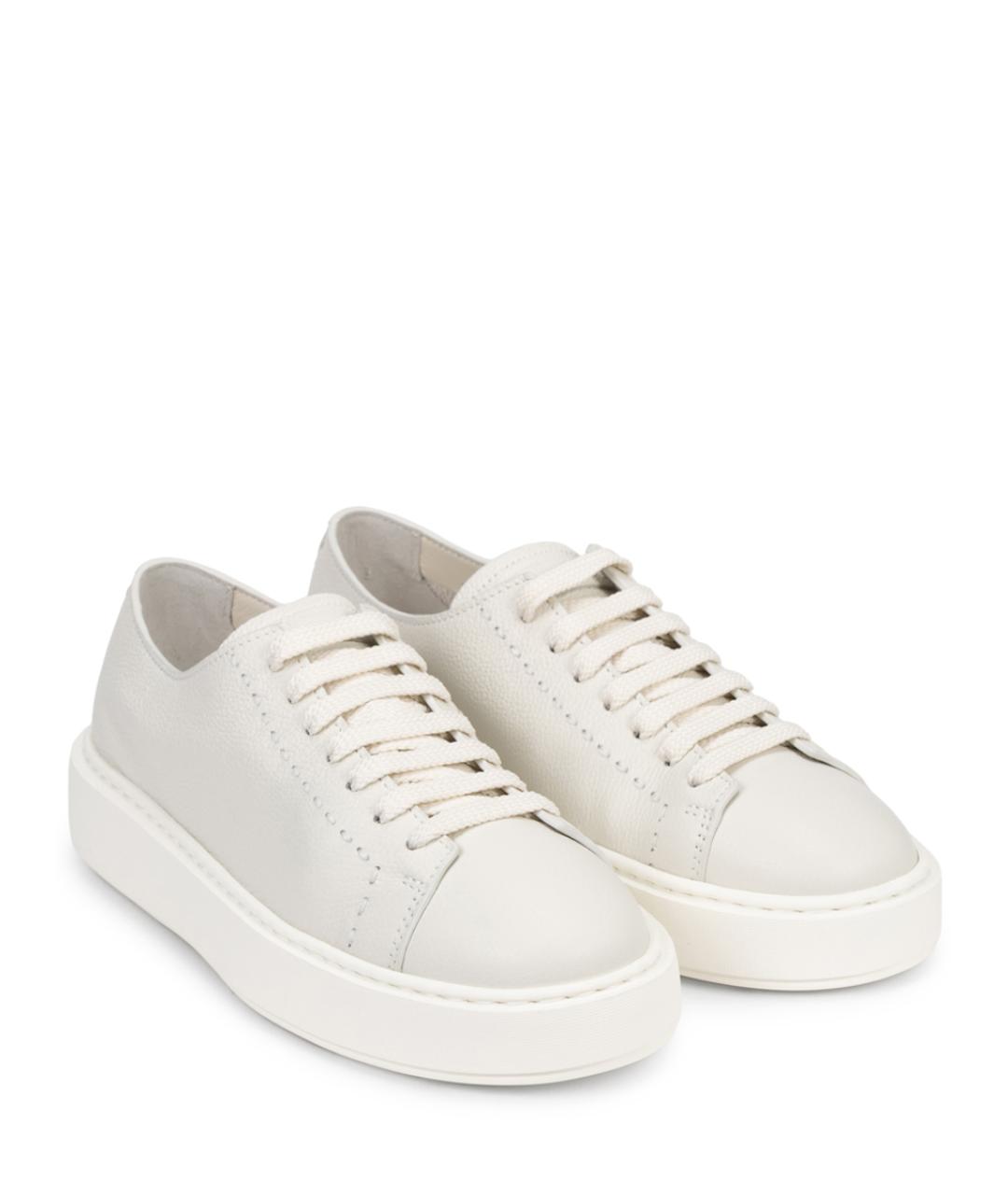 SANTONI Белые кожаные кеды, фото 2