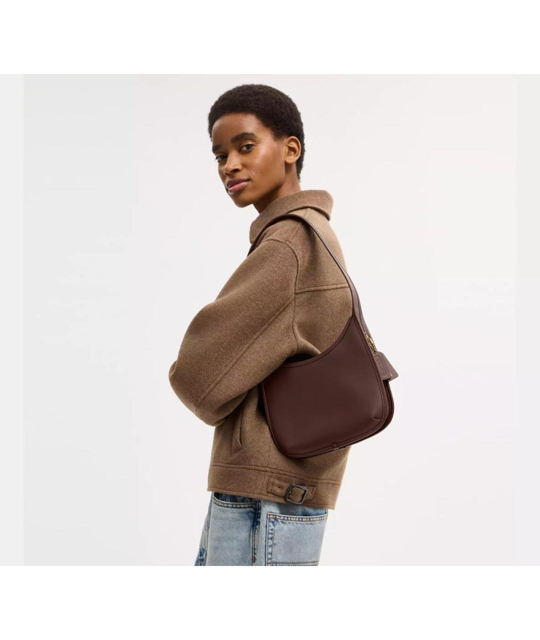 COACH Коричневая кожаная сумка через плечо, фото 3