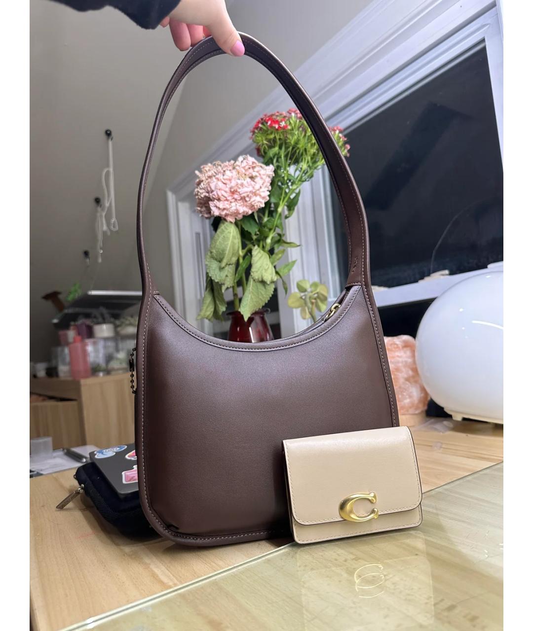 COACH Коричневая кожаная сумка через плечо, фото 7