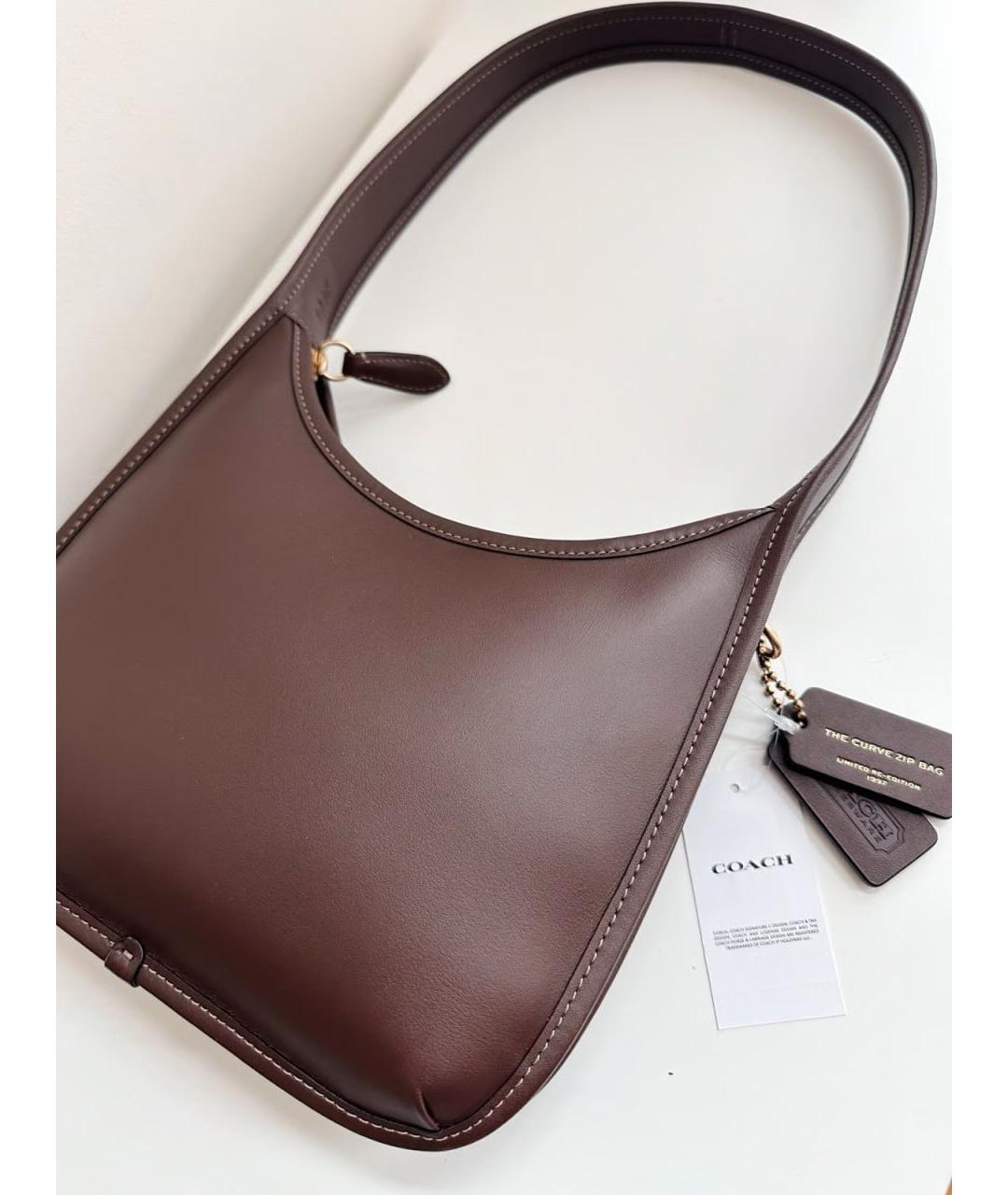 COACH Коричневая кожаная сумка через плечо, фото 4