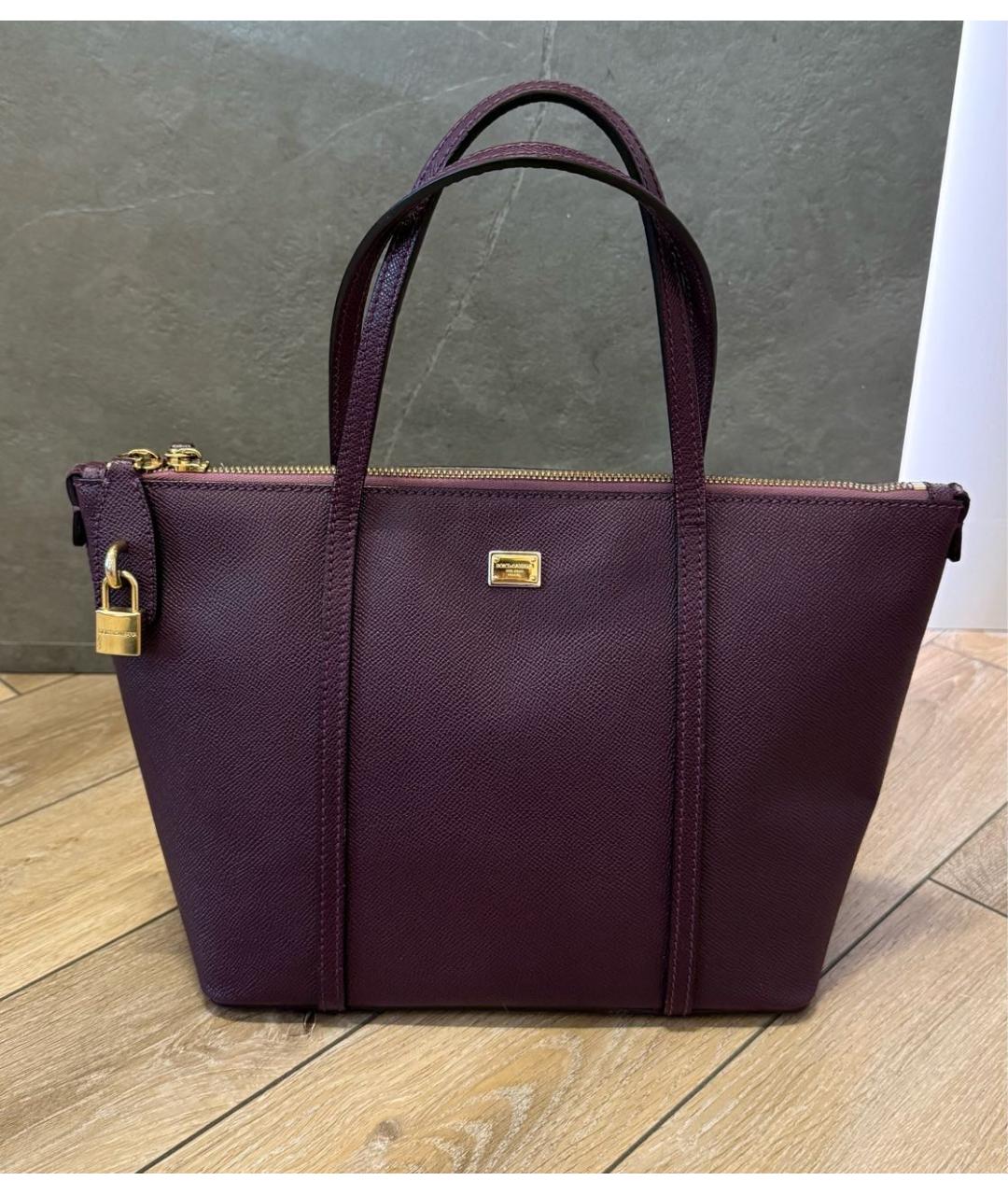 DOLCE&GABBANA Бордовая кожаная сумка тоут, фото 9