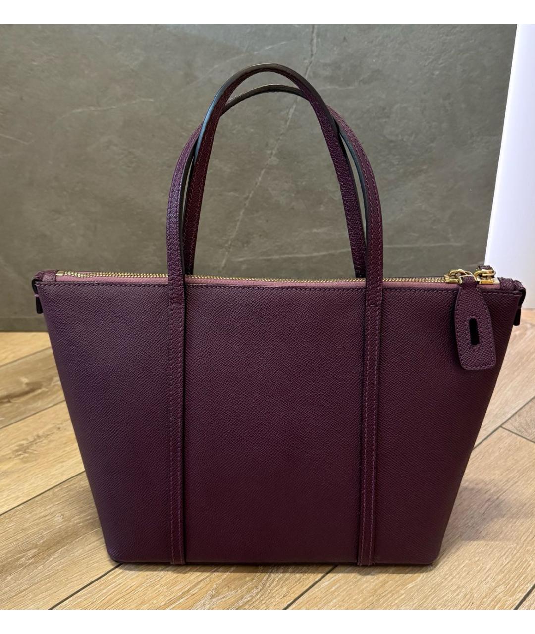 DOLCE&GABBANA Бордовая кожаная сумка тоут, фото 3