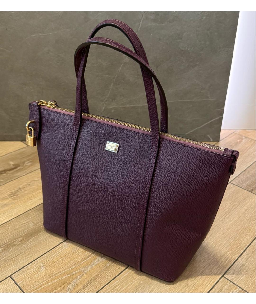 DOLCE&GABBANA Бордовая кожаная сумка тоут, фото 6