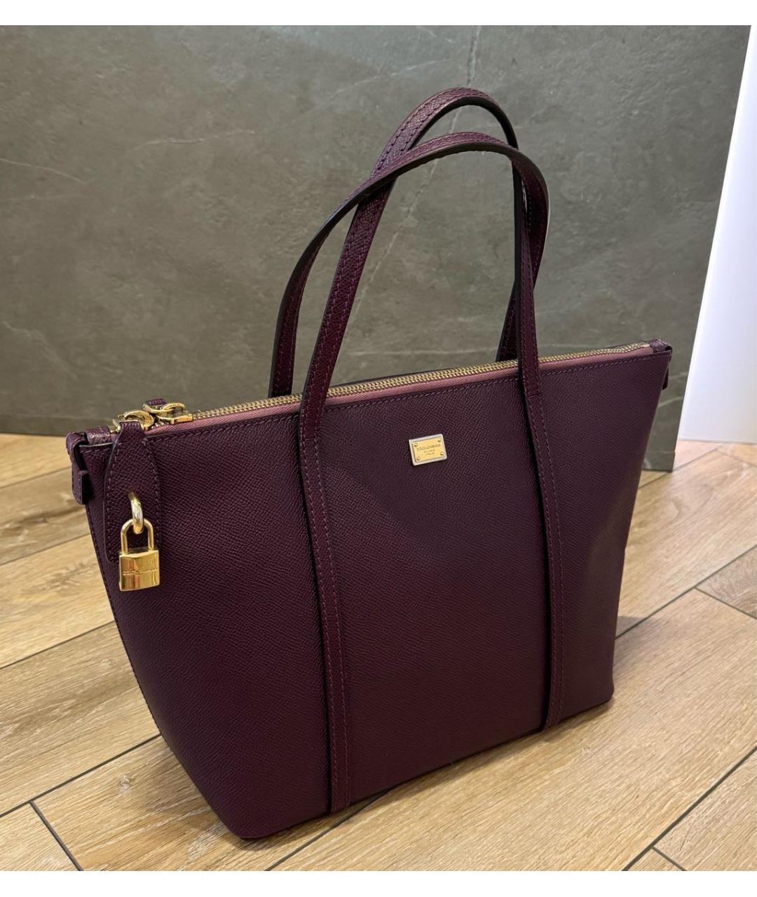DOLCE&GABBANA Бордовая кожаная сумка тоут, фото 2
