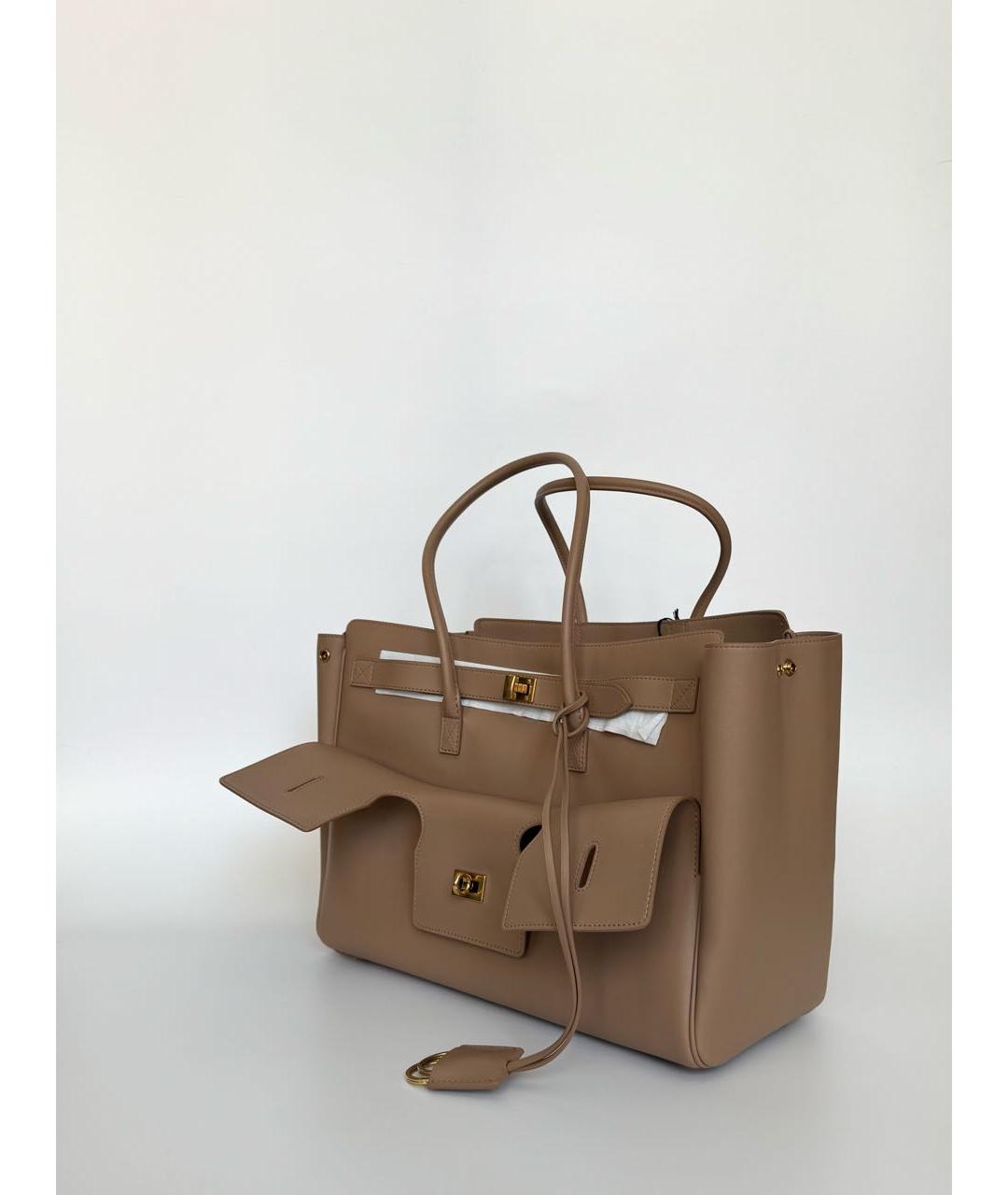 BALENCIAGA Бежевая кожаная сумка тоут, фото 2