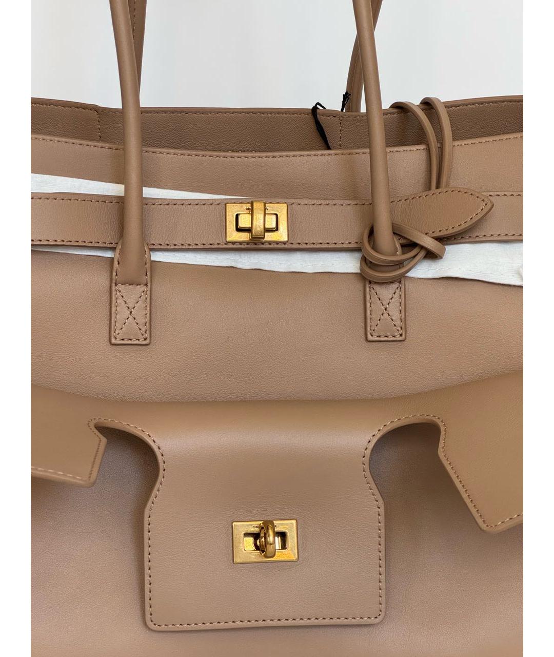 BALENCIAGA Бежевая кожаная сумка тоут, фото 6