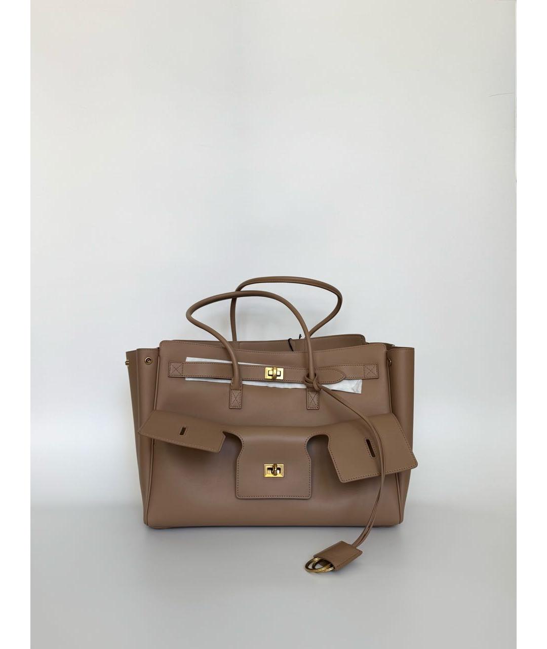 BALENCIAGA Бежевая кожаная сумка тоут, фото 9