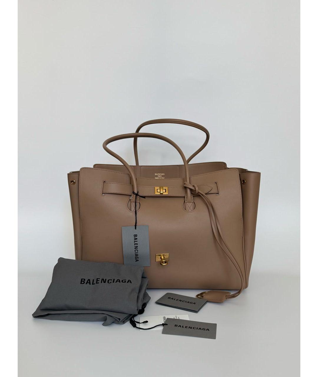 BALENCIAGA Бежевая кожаная сумка тоут, фото 7