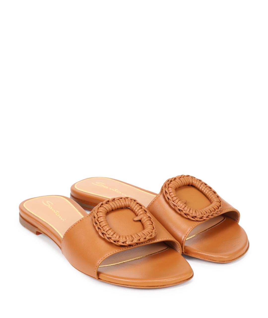 SANTONI Коричневые кожаные шлепанцы, фото 2