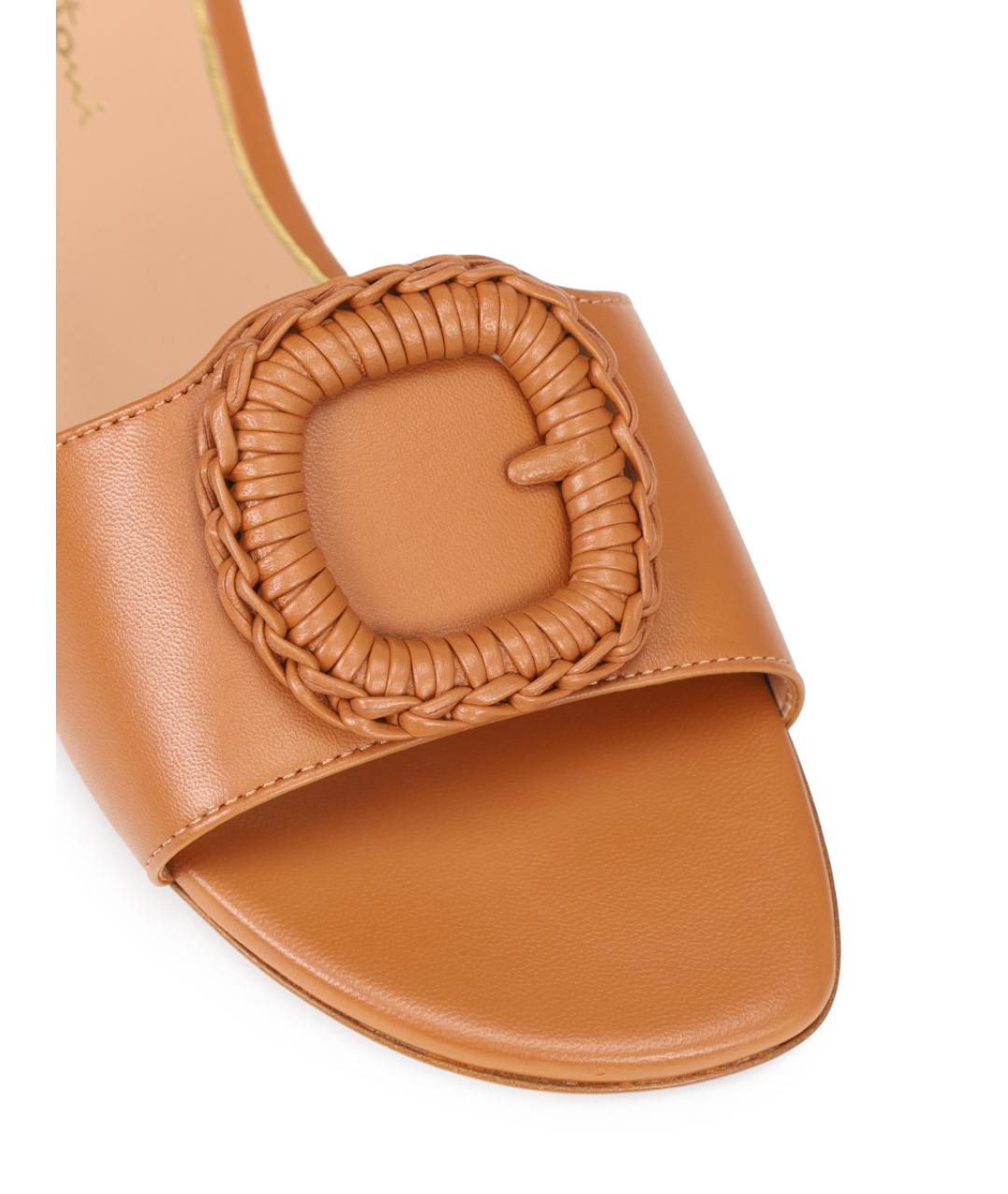 SANTONI Коричневые кожаные шлепанцы, фото 5