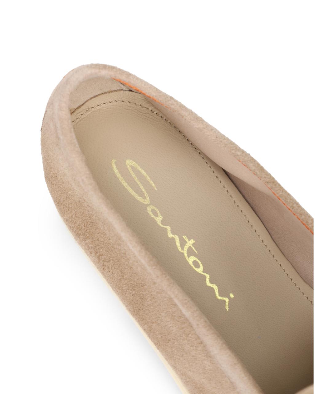 SANTONI Бежевые замшевые лоферы, фото 6