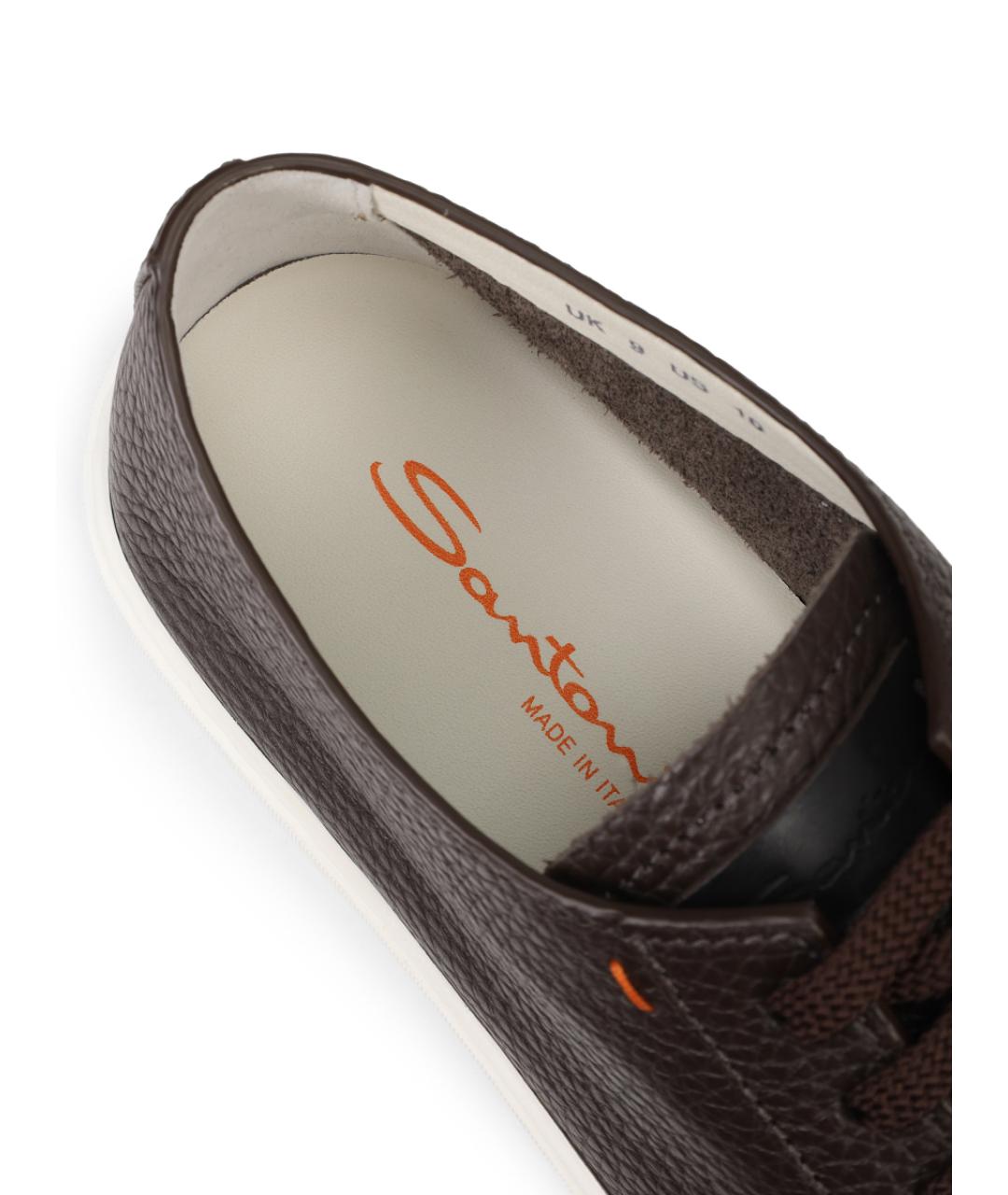 SANTONI Коричневые кожаные низкие кроссовки / кеды, фото 6