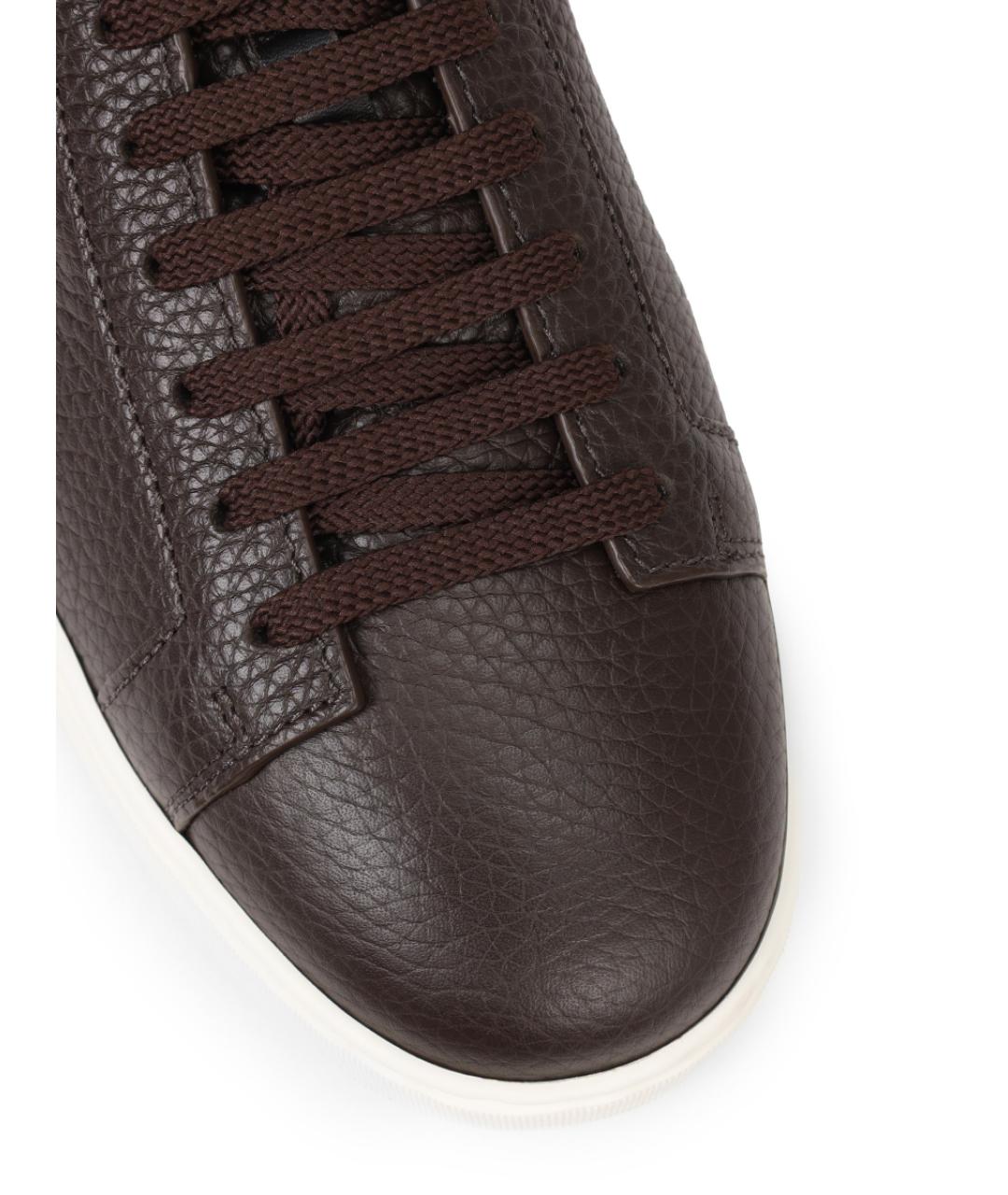 SANTONI Коричневые кожаные низкие кроссовки / кеды, фото 5