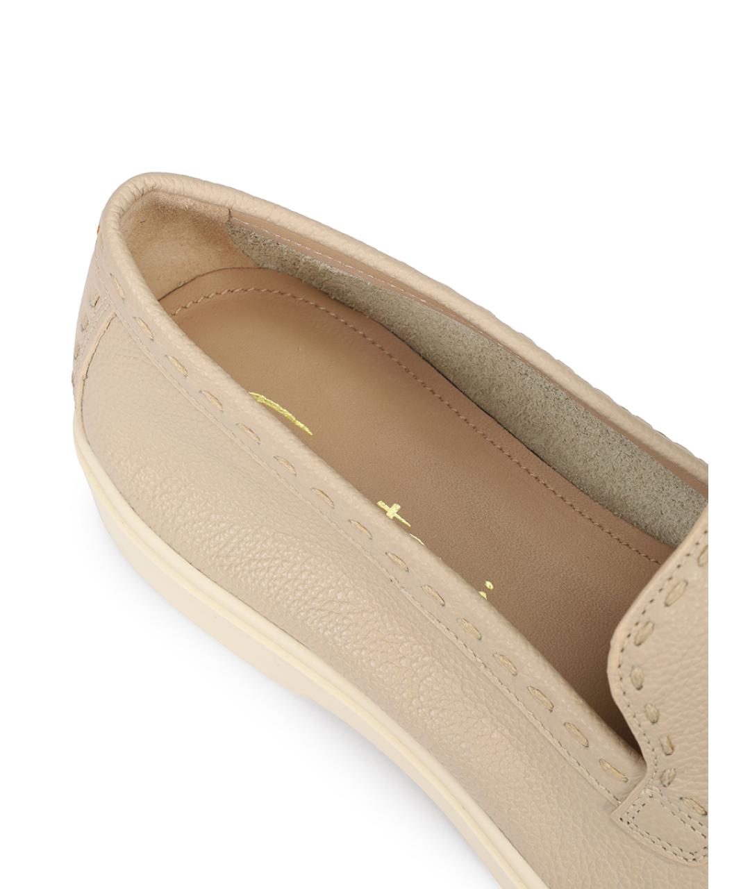 SANTONI Бежевые кожаные лоферы, фото 6