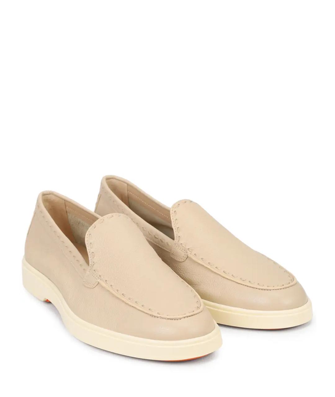 SANTONI Бежевые кожаные лоферы, фото 2