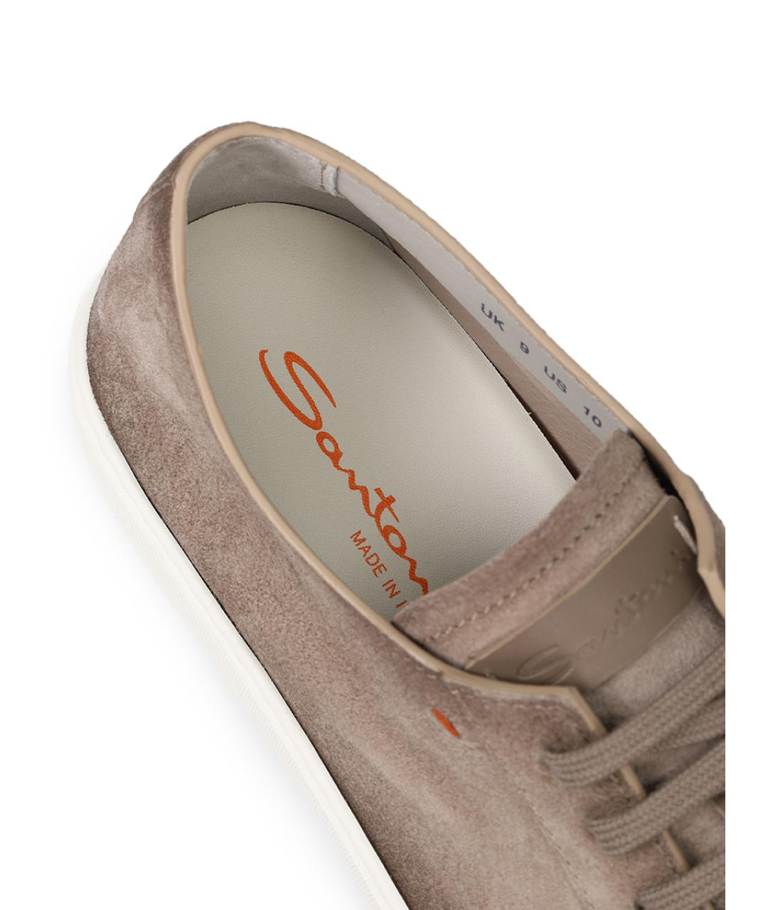 SANTONI Бежевые замшевые низкие кроссовки / кеды, фото 6