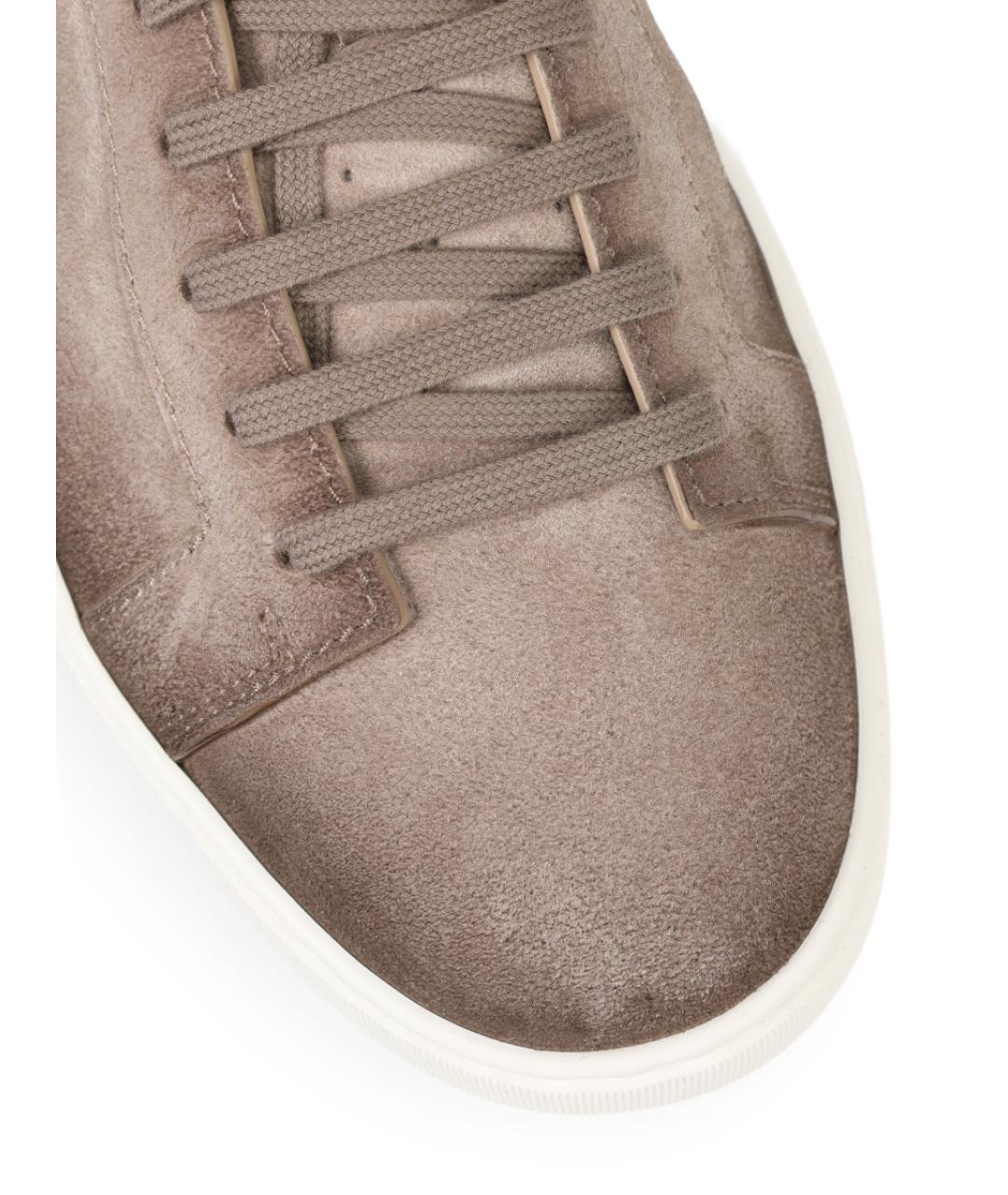 SANTONI Бежевые замшевые низкие кроссовки / кеды, фото 5