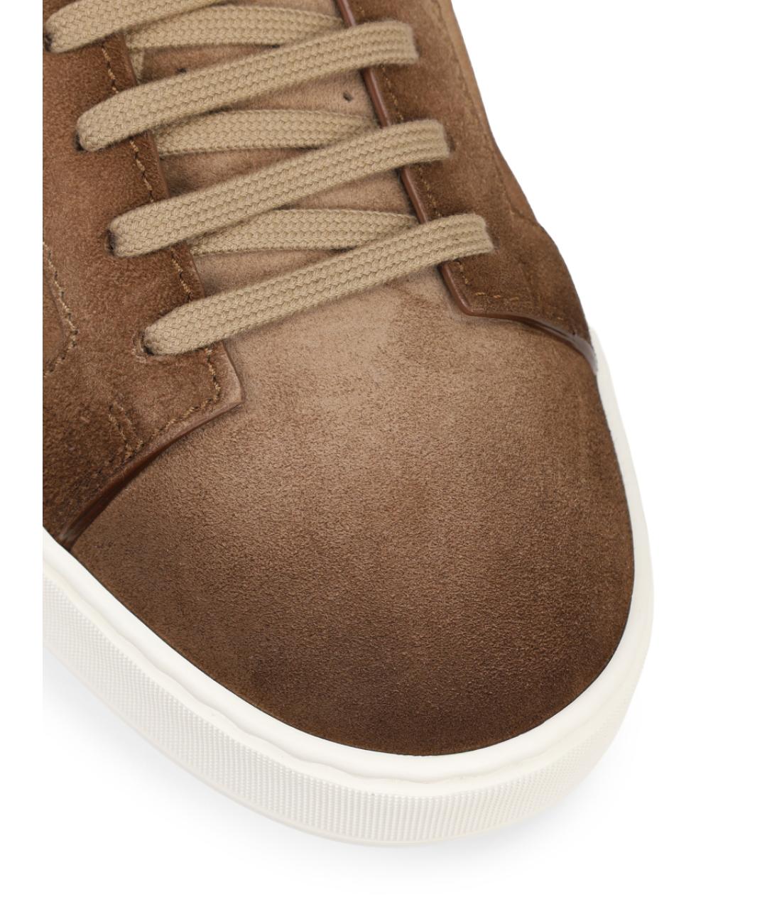 SANTONI Коричневые замшевые низкие кроссовки / кеды, фото 5