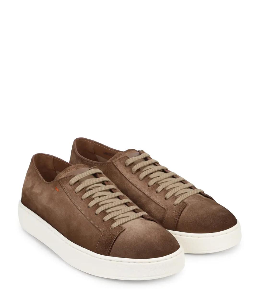 SANTONI Коричневые замшевые низкие кроссовки / кеды, фото 2