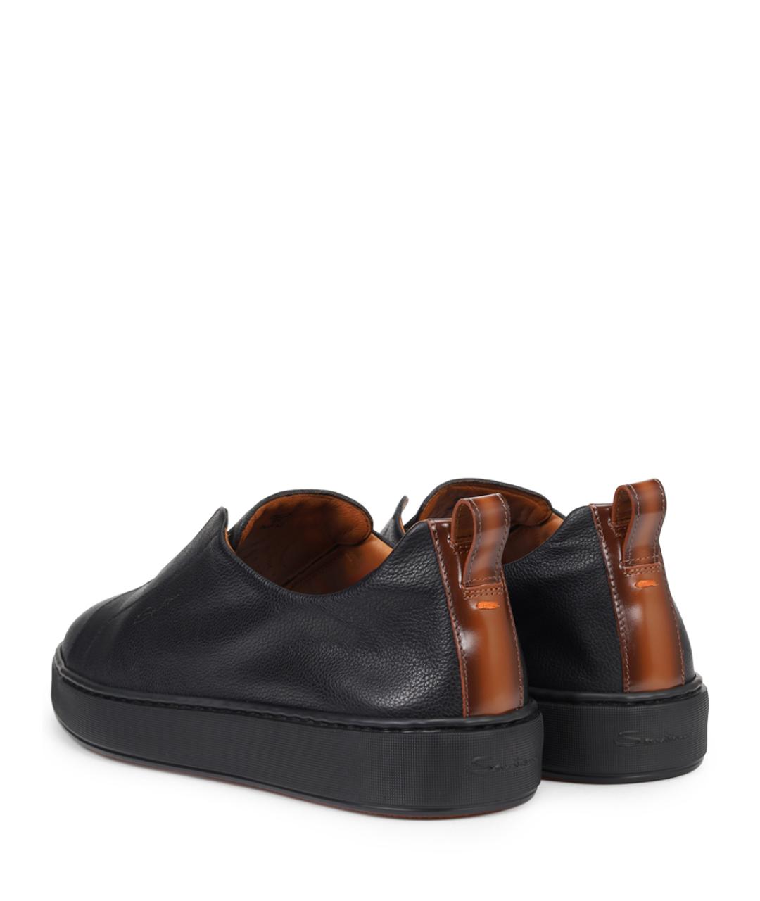 SANTONI Черные кожаные низкие кроссовки / кеды, фото 4