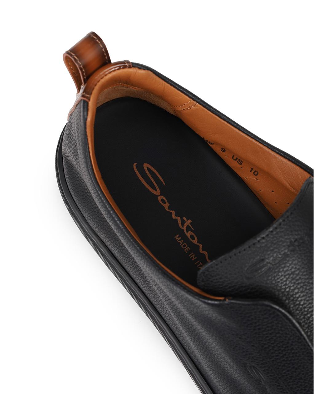 SANTONI Черные кожаные низкие кроссовки / кеды, фото 6