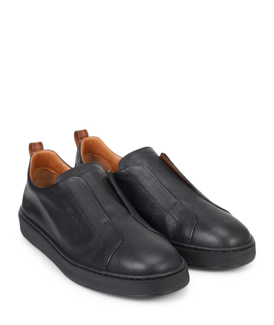 SANTONI Черные кожаные низкие кроссовки / кеды, фото 2