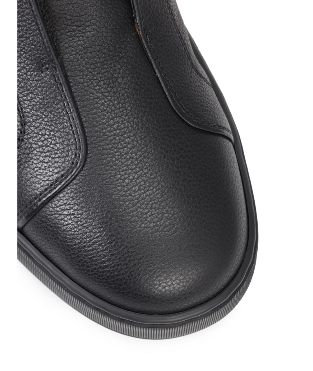 SANTONI Черные кожаные низкие кроссовки / кеды, фото 5