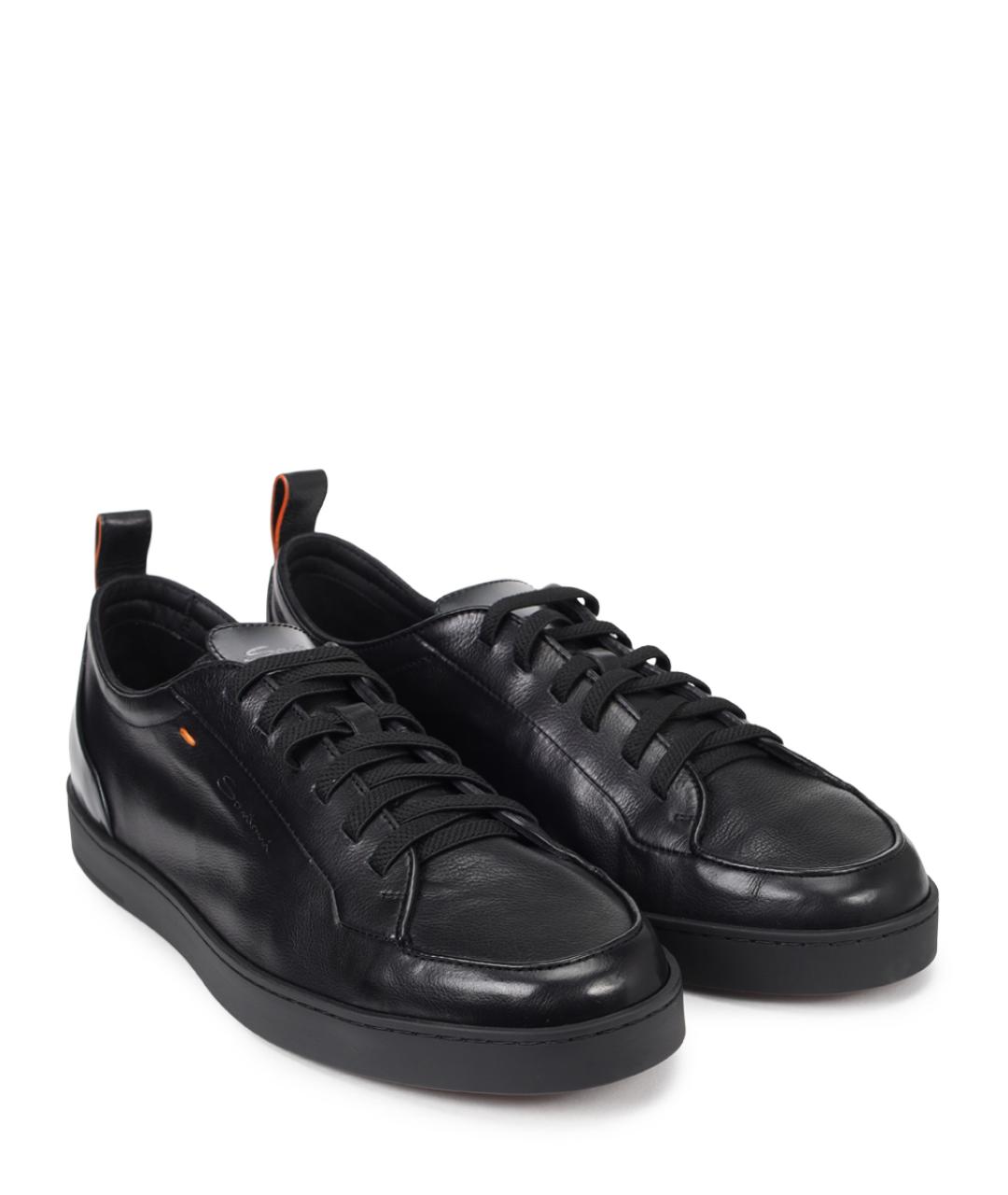 SANTONI Черные кожаные низкие кроссовки / кеды, фото 2