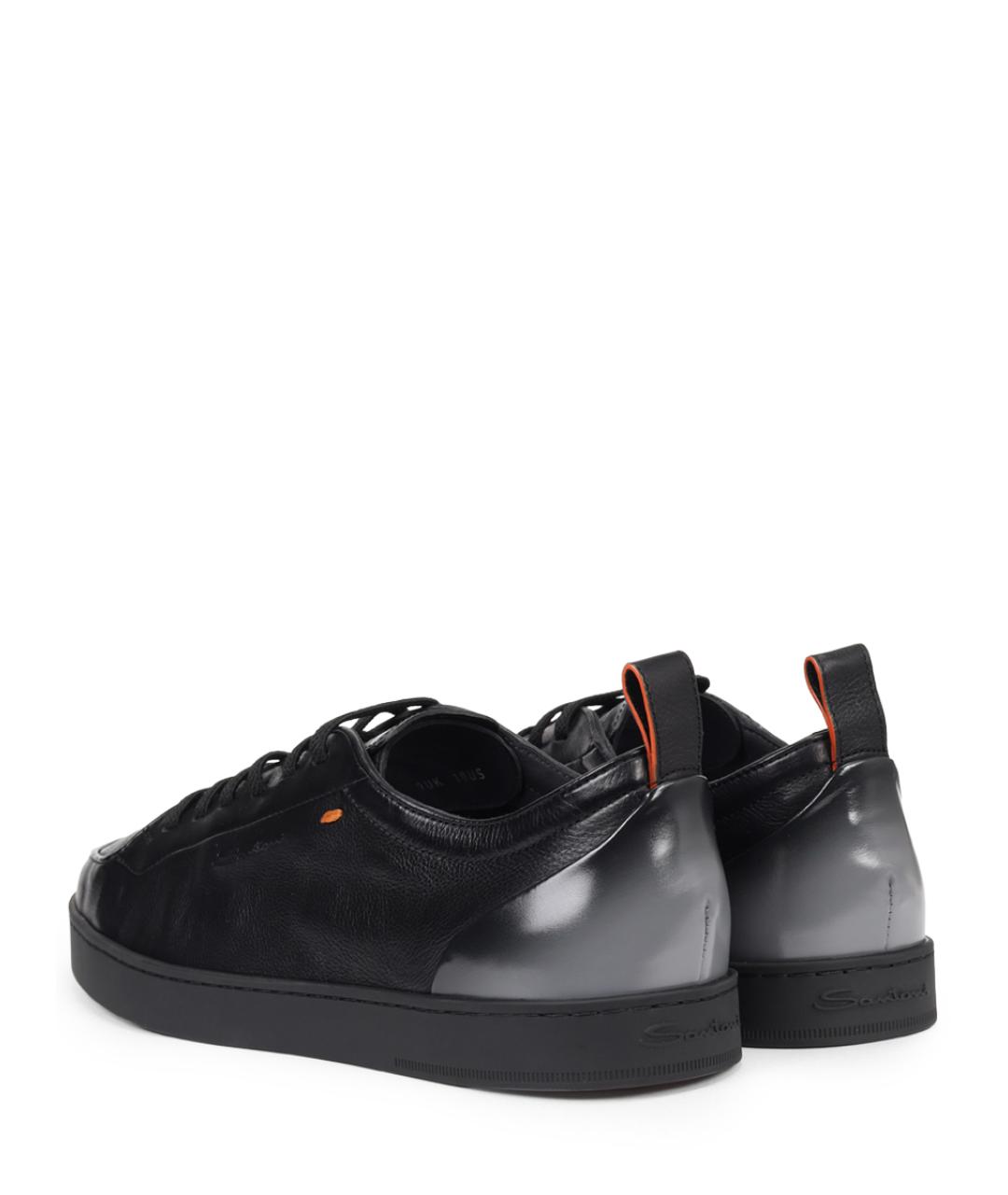 SANTONI Черные кожаные низкие кроссовки / кеды, фото 4