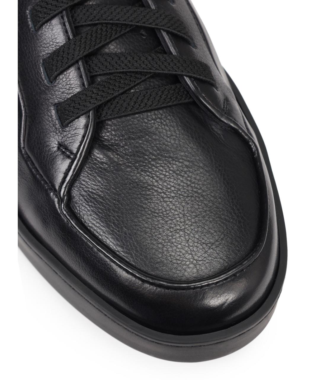 SANTONI Черные кожаные низкие кроссовки / кеды, фото 5
