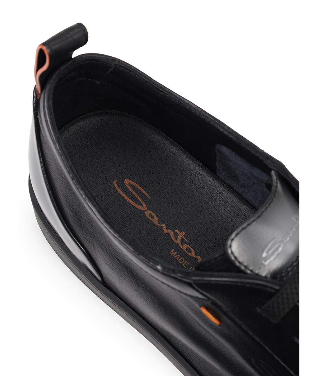 SANTONI Черные кожаные низкие кроссовки / кеды, фото 6