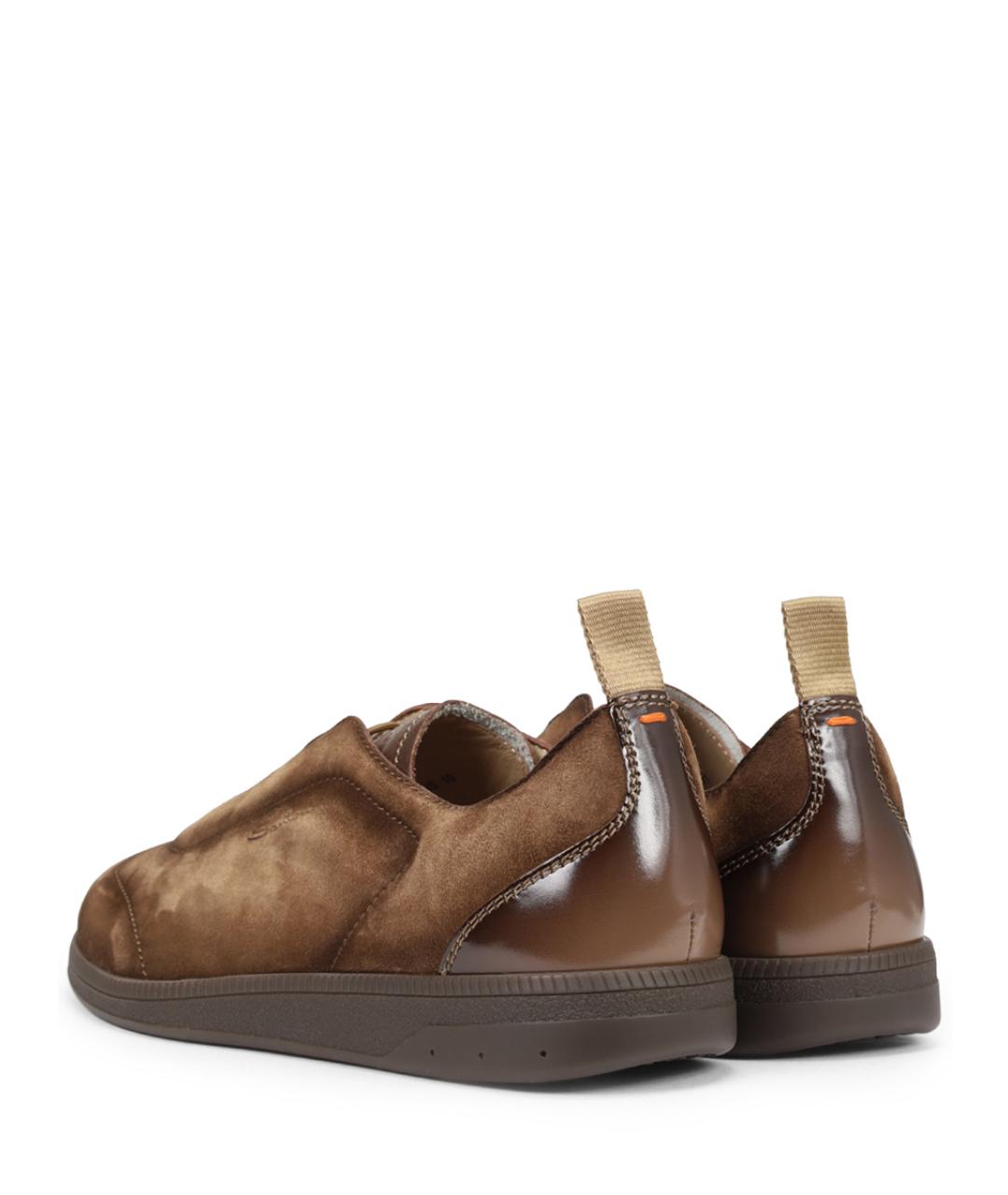 SANTONI Коричневые замшевые низкие кроссовки / кеды, фото 4