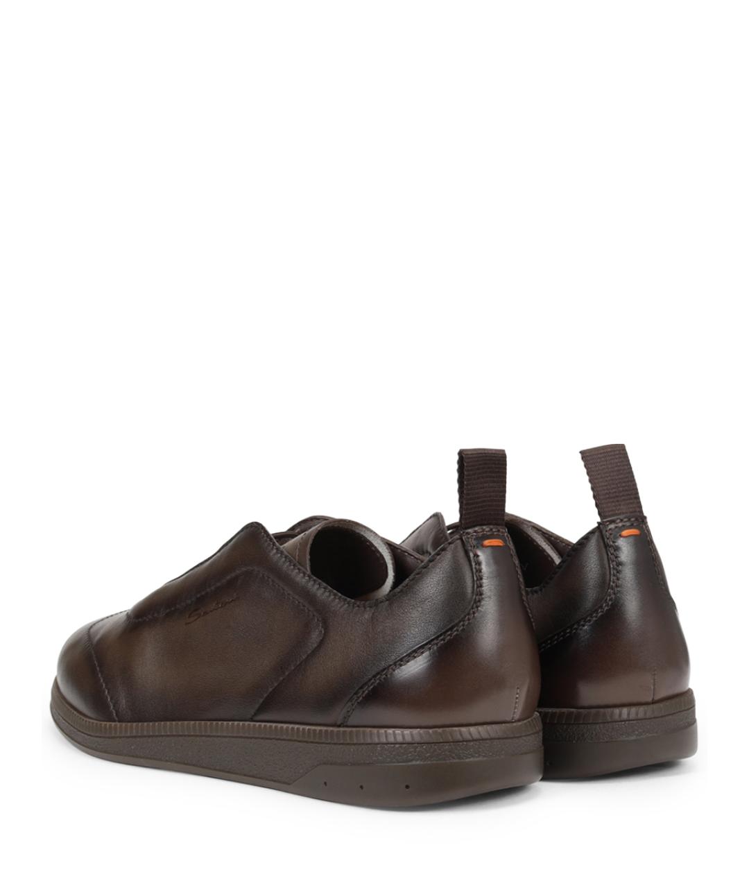 SANTONI Коричневые кожаные низкие кроссовки / кеды, фото 4