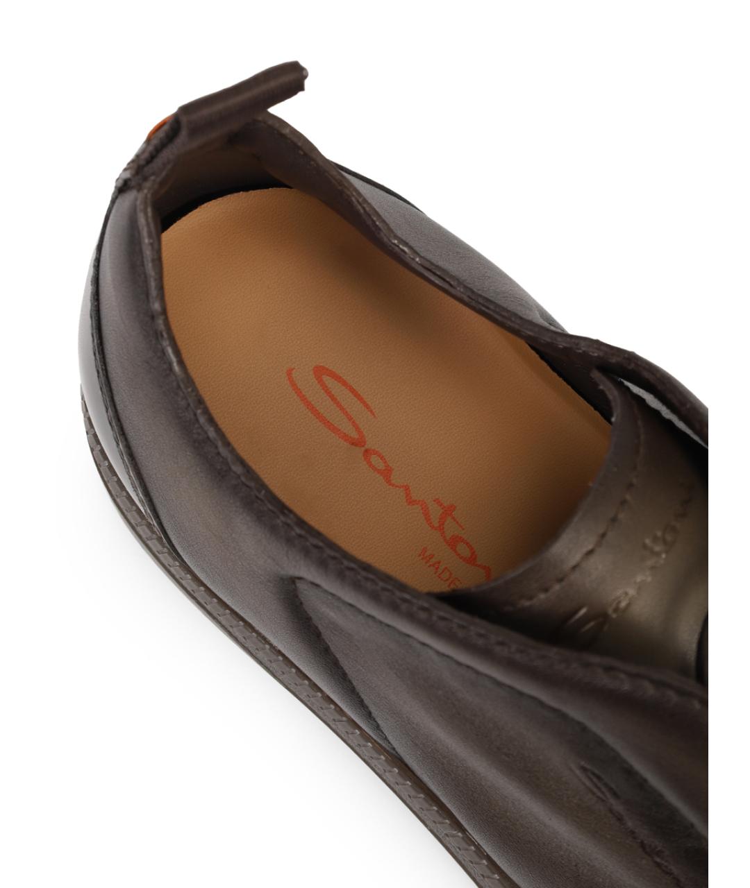 SANTONI Коричневые кожаные низкие кроссовки / кеды, фото 6