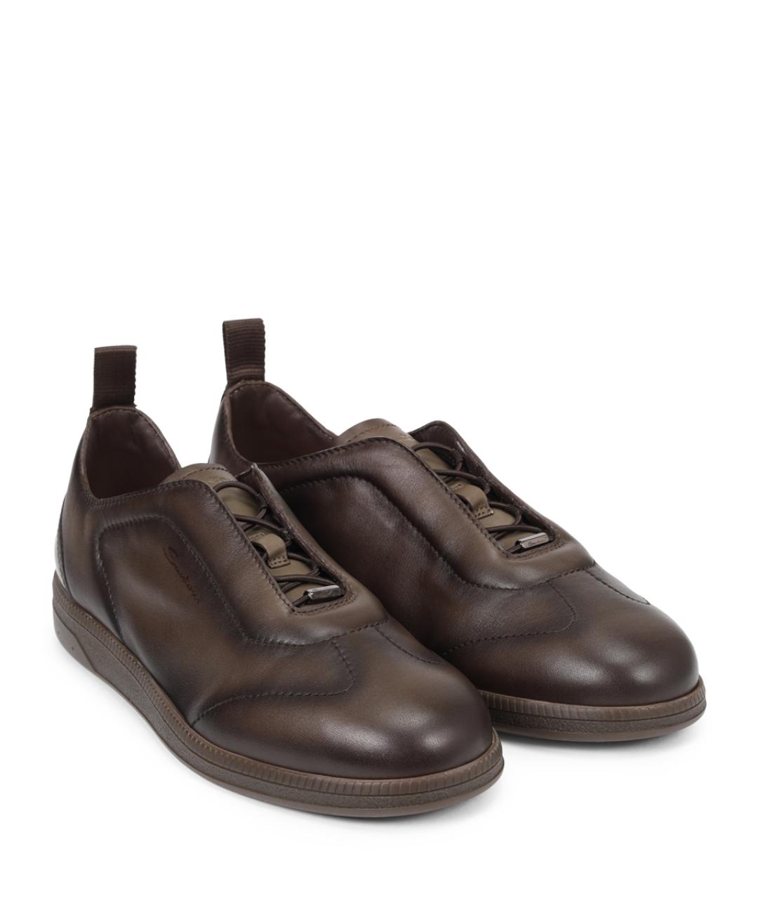 SANTONI Коричневые кожаные низкие кроссовки / кеды, фото 2