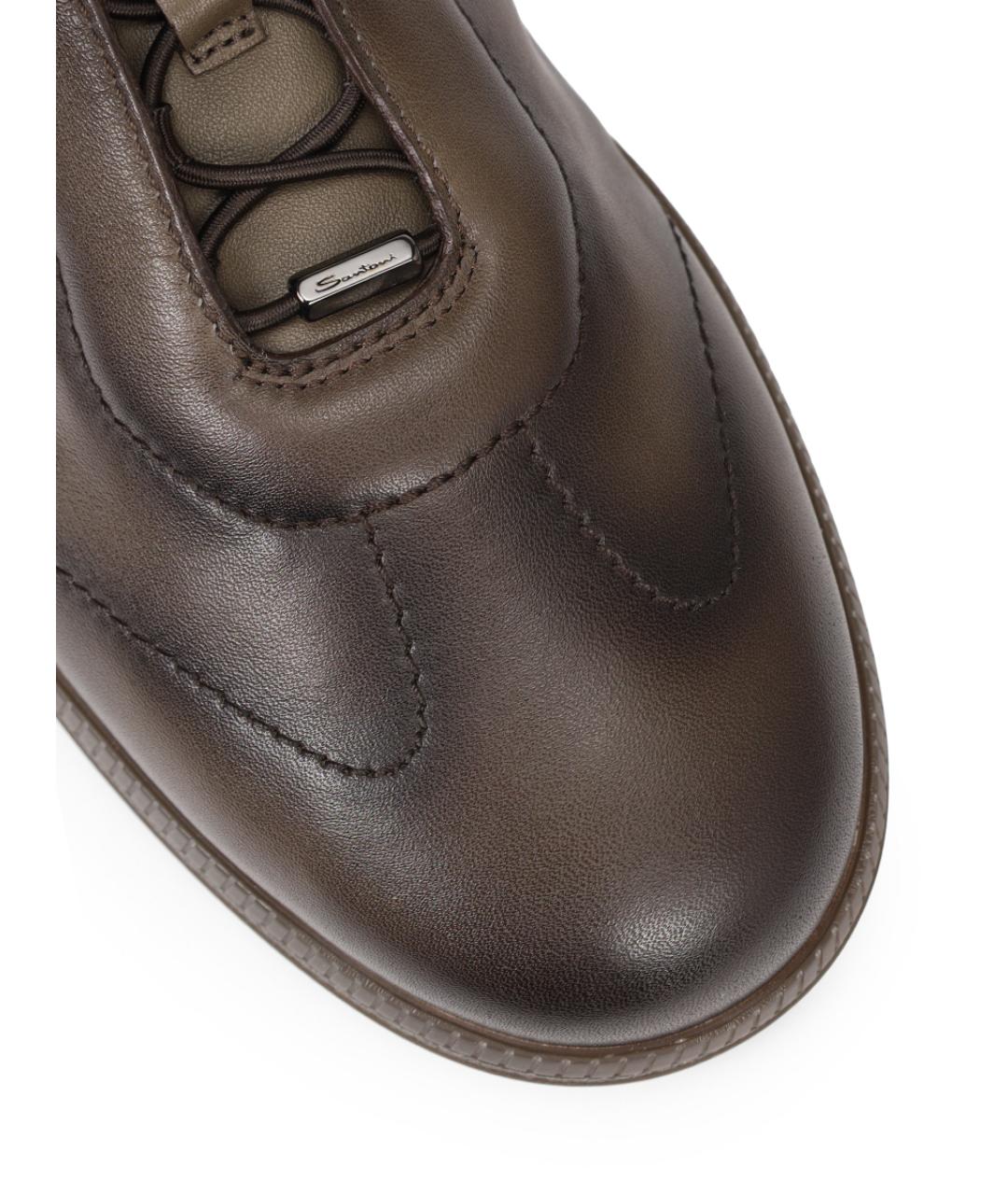 SANTONI Коричневые кожаные низкие кроссовки / кеды, фото 5