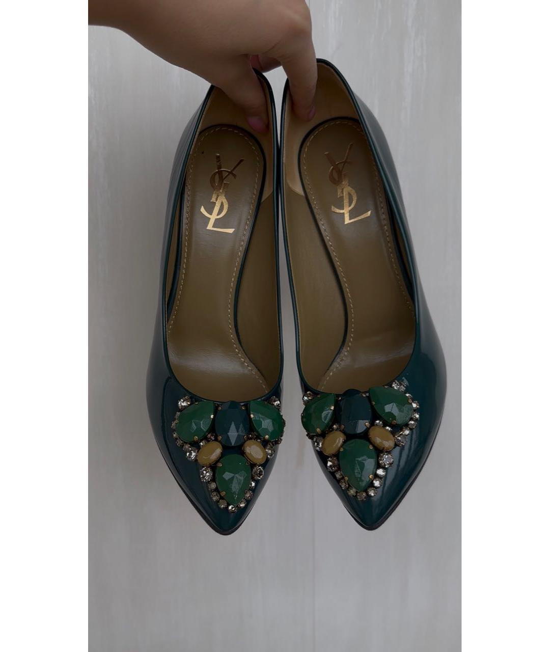 SAINT LAURENT Зеленые туфли из лакированной кожи, фото 2
