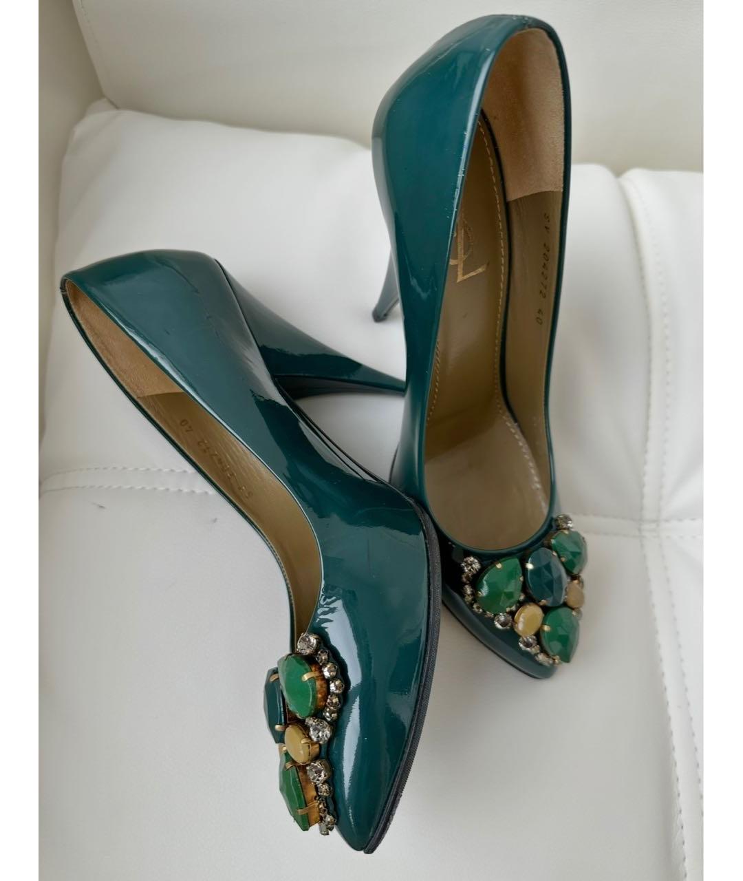SAINT LAURENT Зеленые туфли из лакированной кожи, фото 8