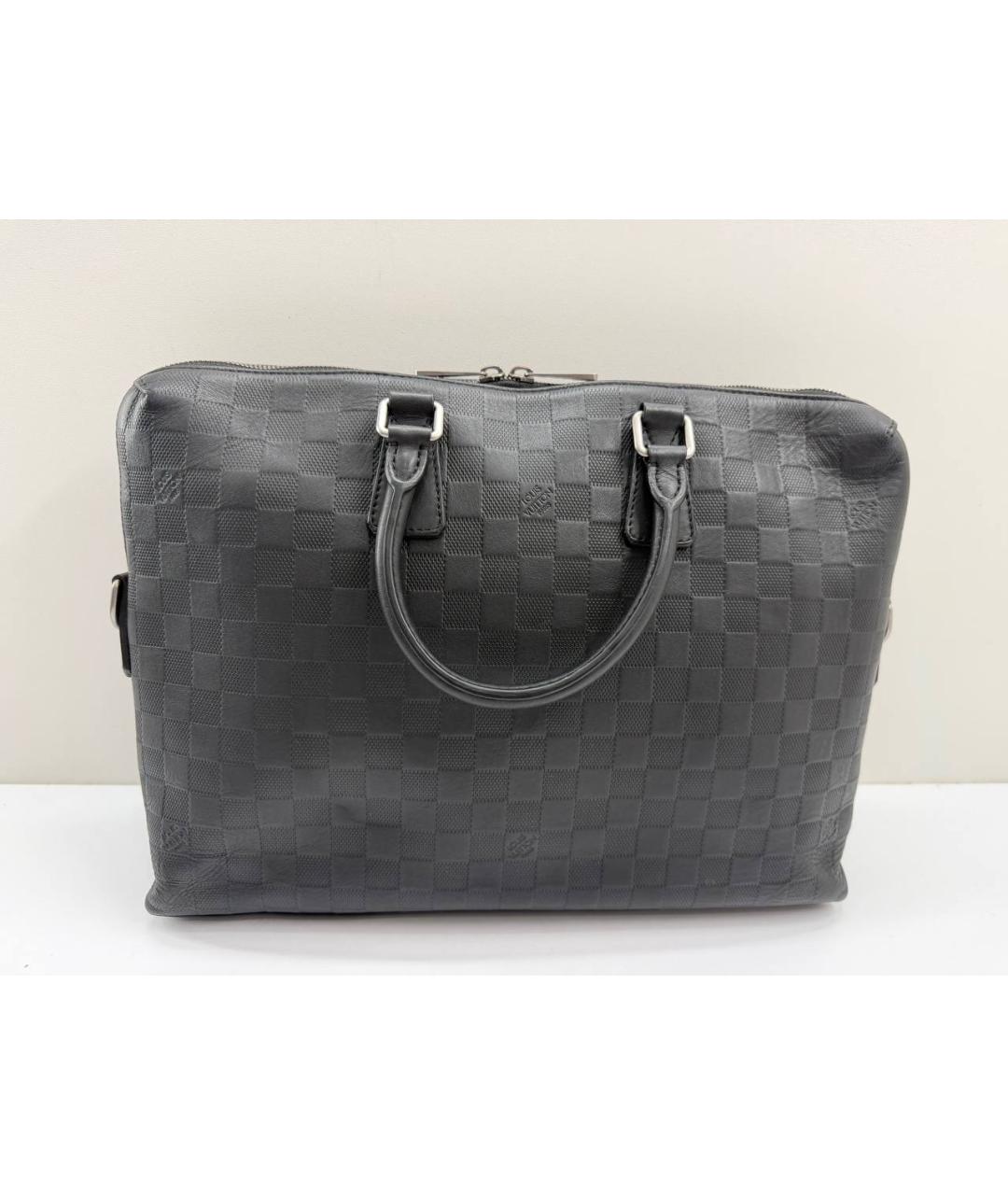 LOUIS VUITTON Черный кожаный портфель, фото 9