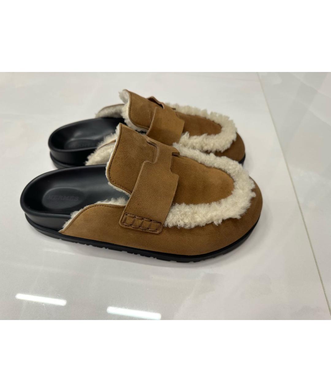 HERMES Коричневые замшевые мюли, фото 9