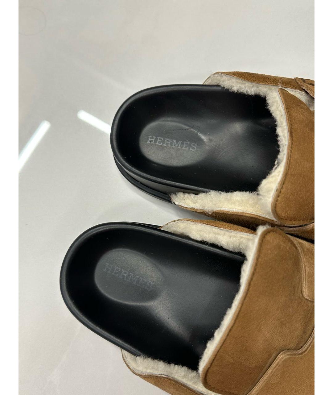 HERMES Коричневые замшевые мюли, фото 4
