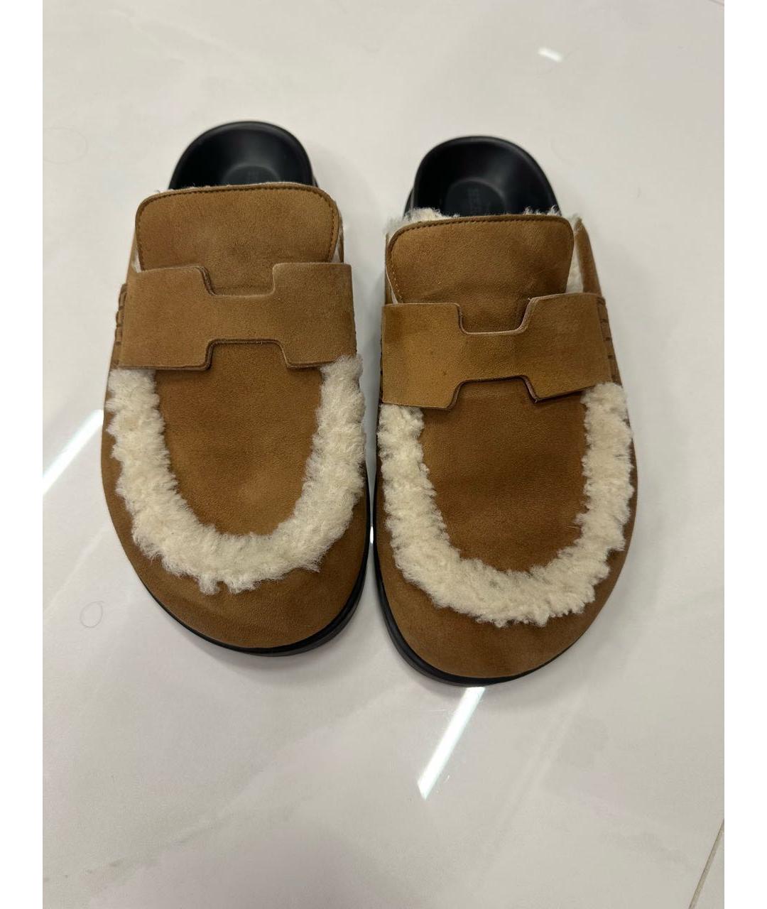 HERMES Коричневые замшевые мюли, фото 2
