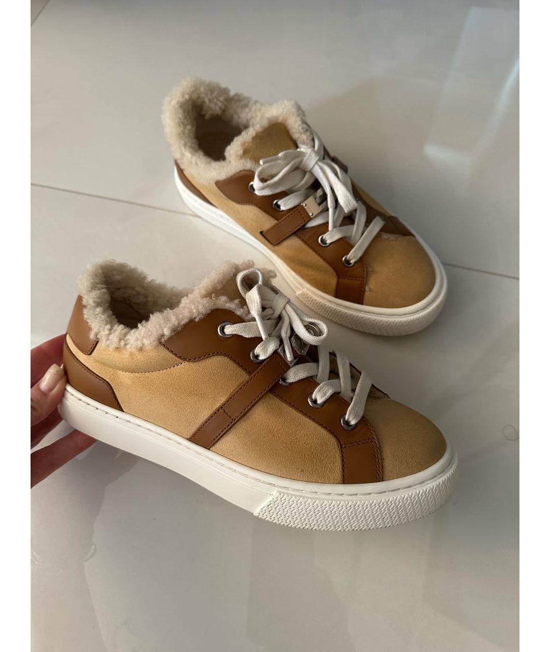 HERMES Коричневые замшевые кеды, фото 9