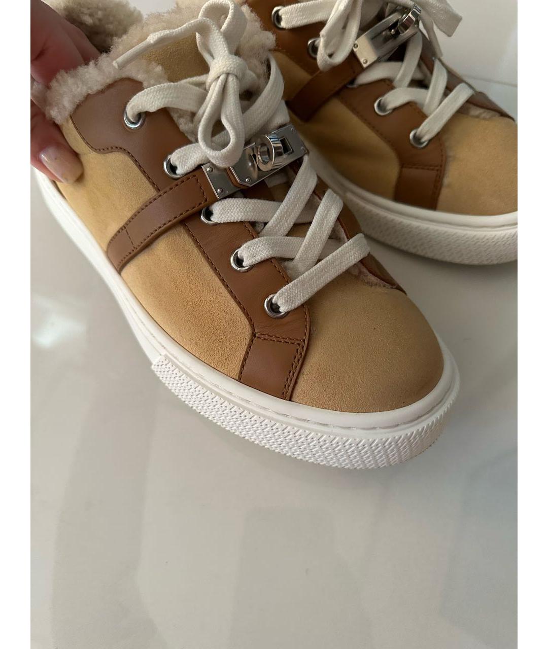 HERMES Коричневые замшевые кеды, фото 7