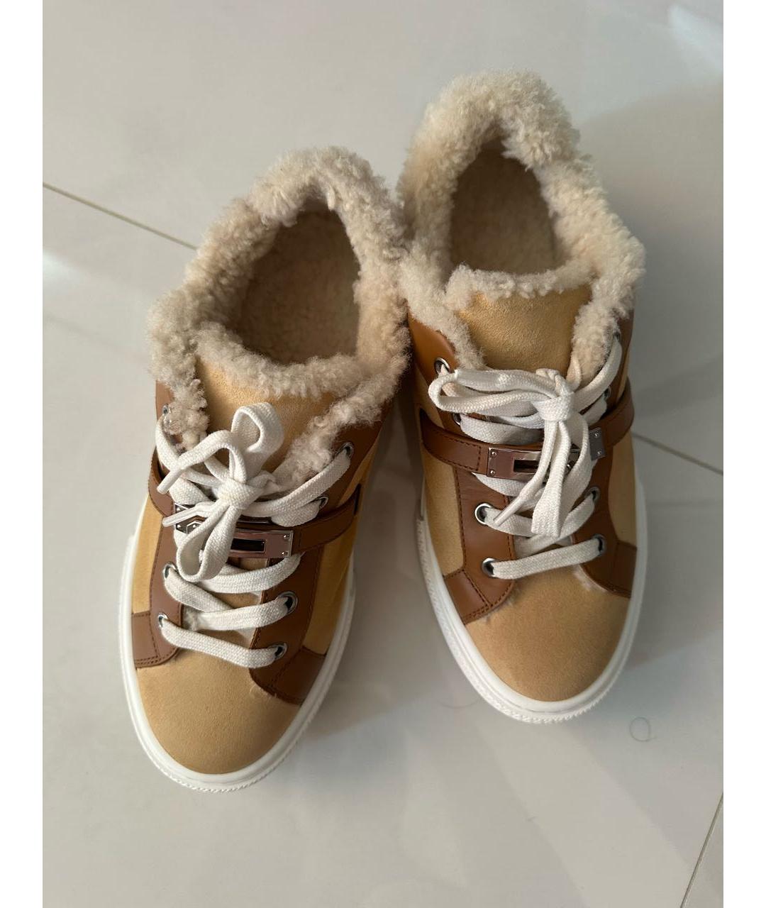 HERMES Коричневые замшевые кеды, фото 2