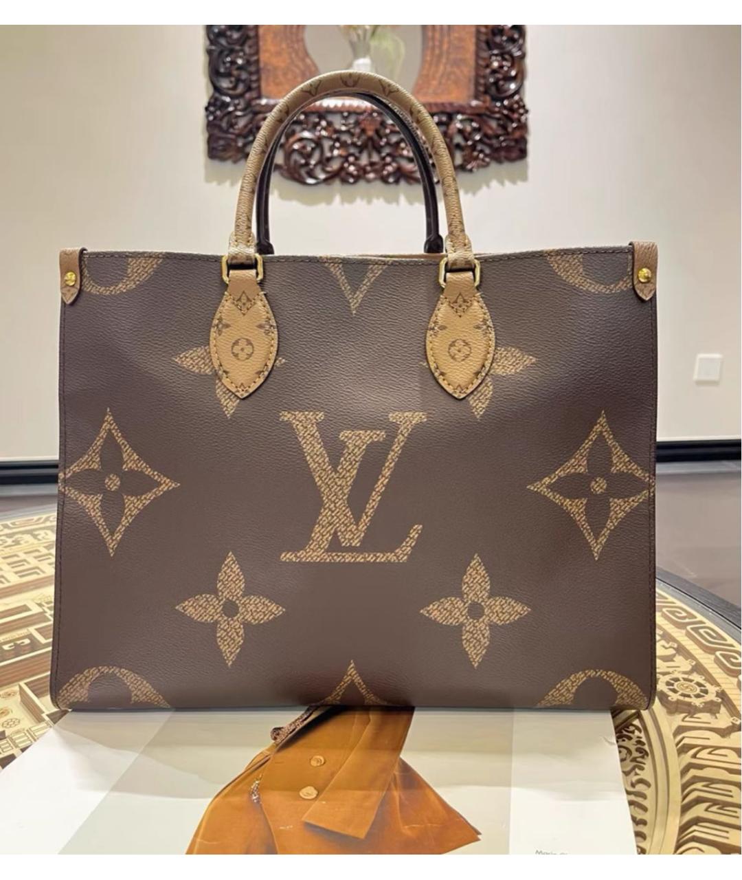 LOUIS VUITTON Коричневая кожаная сумка тоут, фото 3